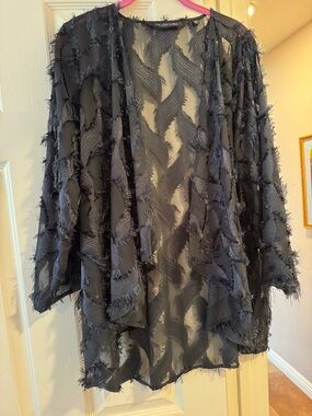 Colleen Lopez Black Sheer Fringe Wave Kimono
